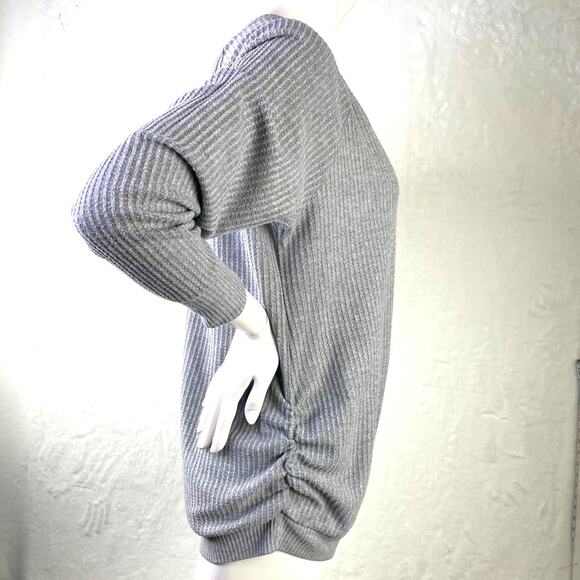 Two Beautiful Maternity Women V Neck LS Gray Waffle Knit Side Gathering Top S XL - Picture 3 of 9